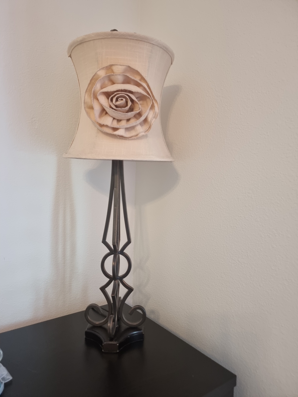 Elegant Cream Fabric Rose Table Lamp with Metal Base